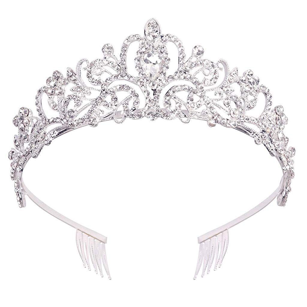 PALAY® Silver Crystal Tiara Crown Headband Princess Elegant Crown with combs for Women Girls Bridal Wedding Prom Birthday Party